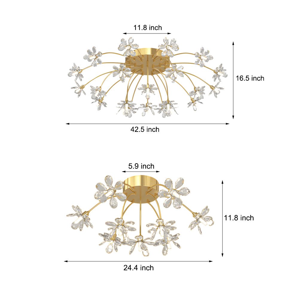 Crystal Dandelion Semi Flush Mount Ceiling Light with Dimming