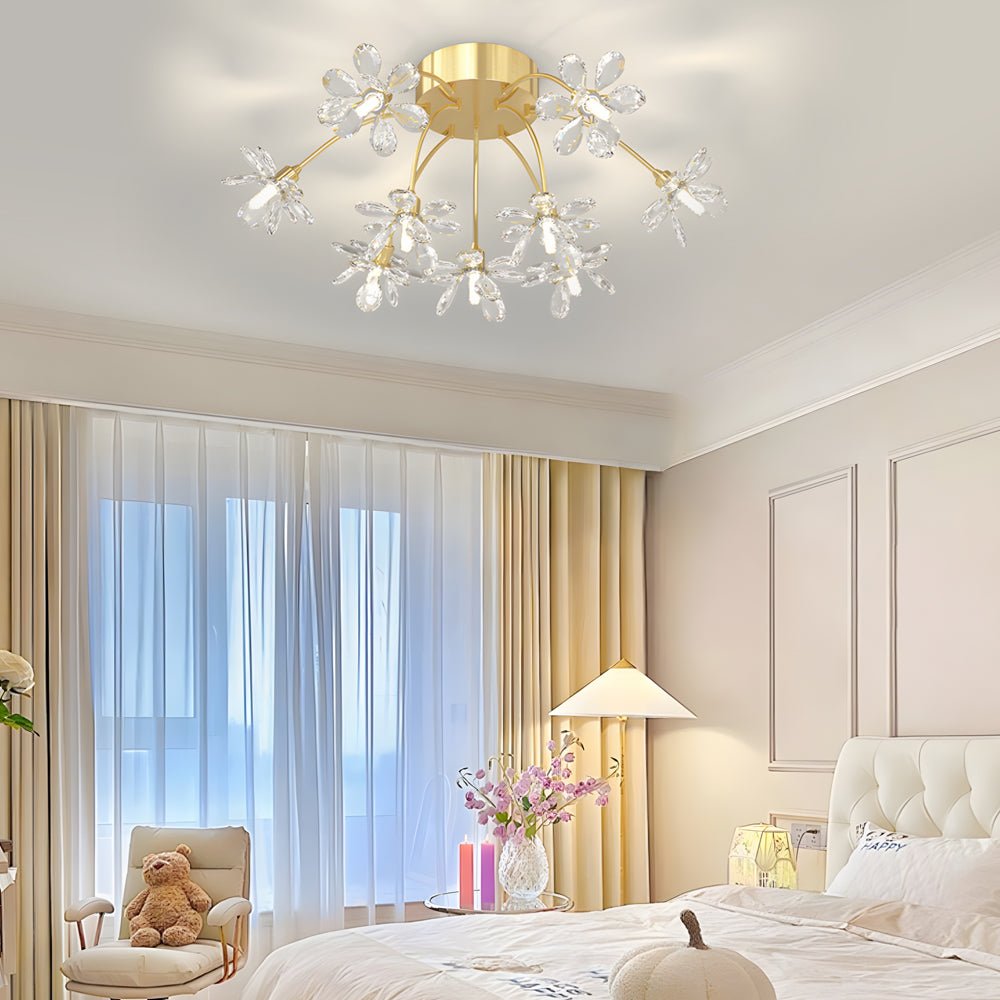 Crystal Dandelion Semi Flush Mount Ceiling Light with Dimming