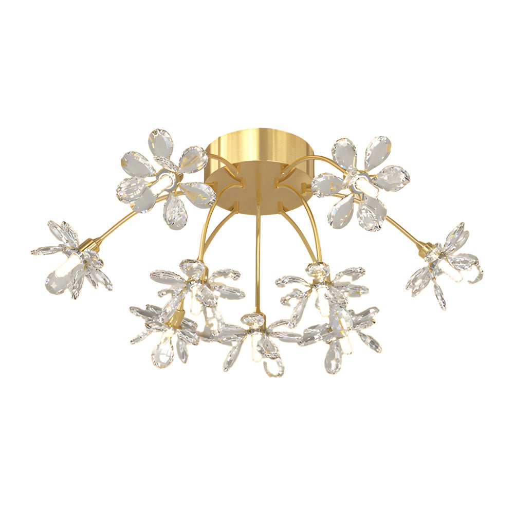 Crystal Dandelion Semi Flush Mount Ceiling Light with Dimming