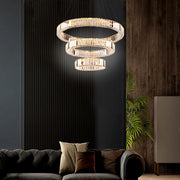 Crystal 3-Tier Ring Pendant Light Modern Chrome Chandelier