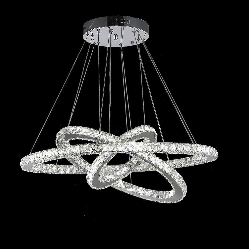 Modern Crystal Chandelier with Interwoven Geometric Rings