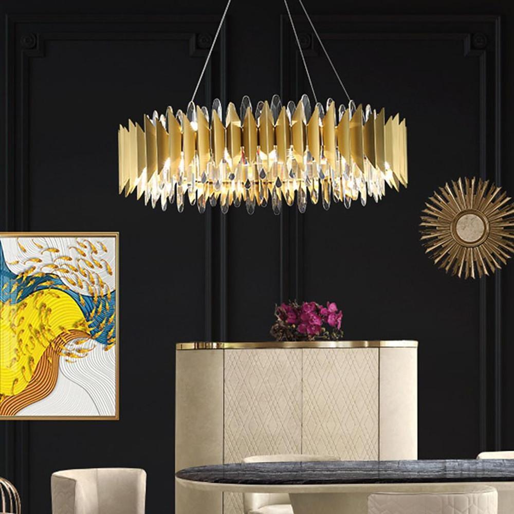 Modern Crystal Chandelier Round Stainless Steel Ceiling Light