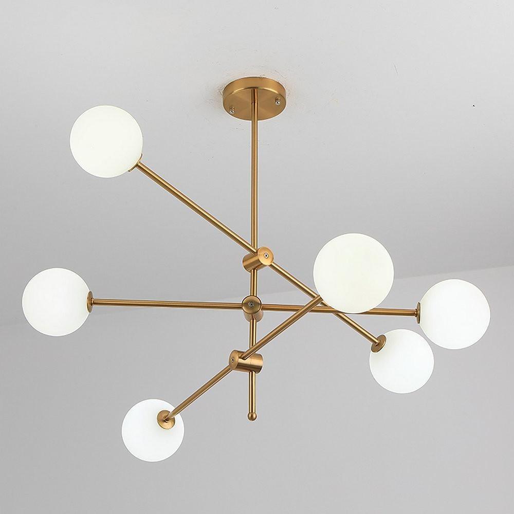 Geometrical Gold Sputnik Chandelier with Glass Globes 6-Light