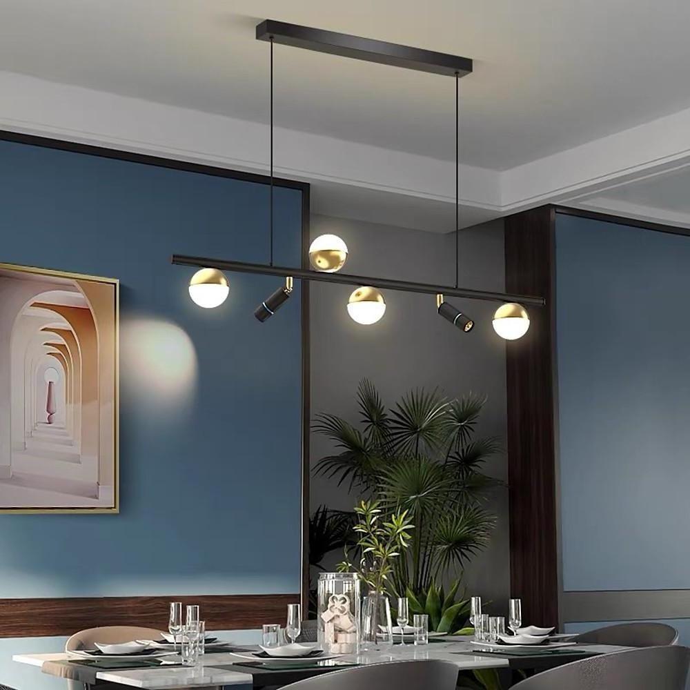 6/8-Light Black Linear Island Pendant Light with Acrylic Shades