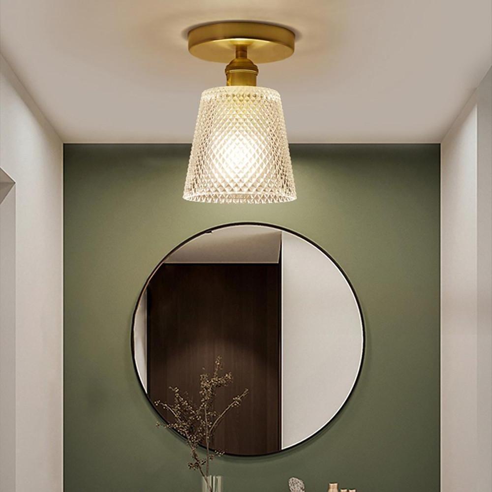 Modern Glass Lantern Flush Mount Ceiling Light – Copper Finish