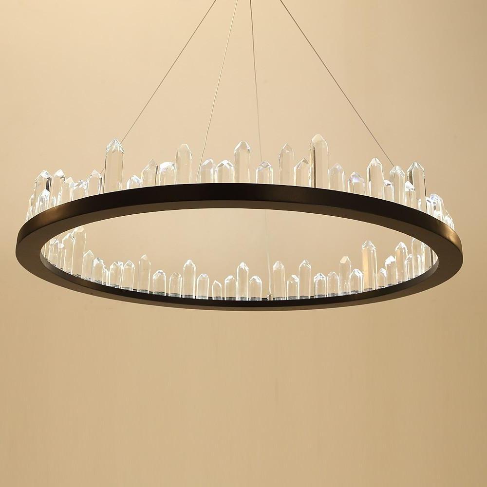 Crystal Ring Modern LED Pendant Light – Adjustable Black Metal