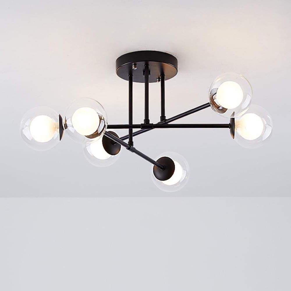6-Light Glass Sputnik Modern Chandelier - Black & Gold Finish