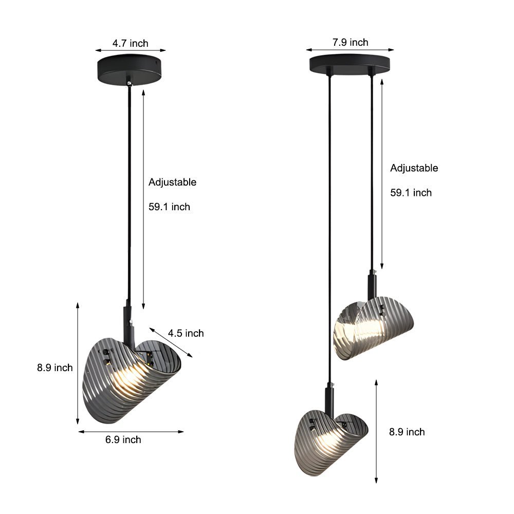 Smoke Gray Striped Glass LED Pendant Light with 3-Step Dimming