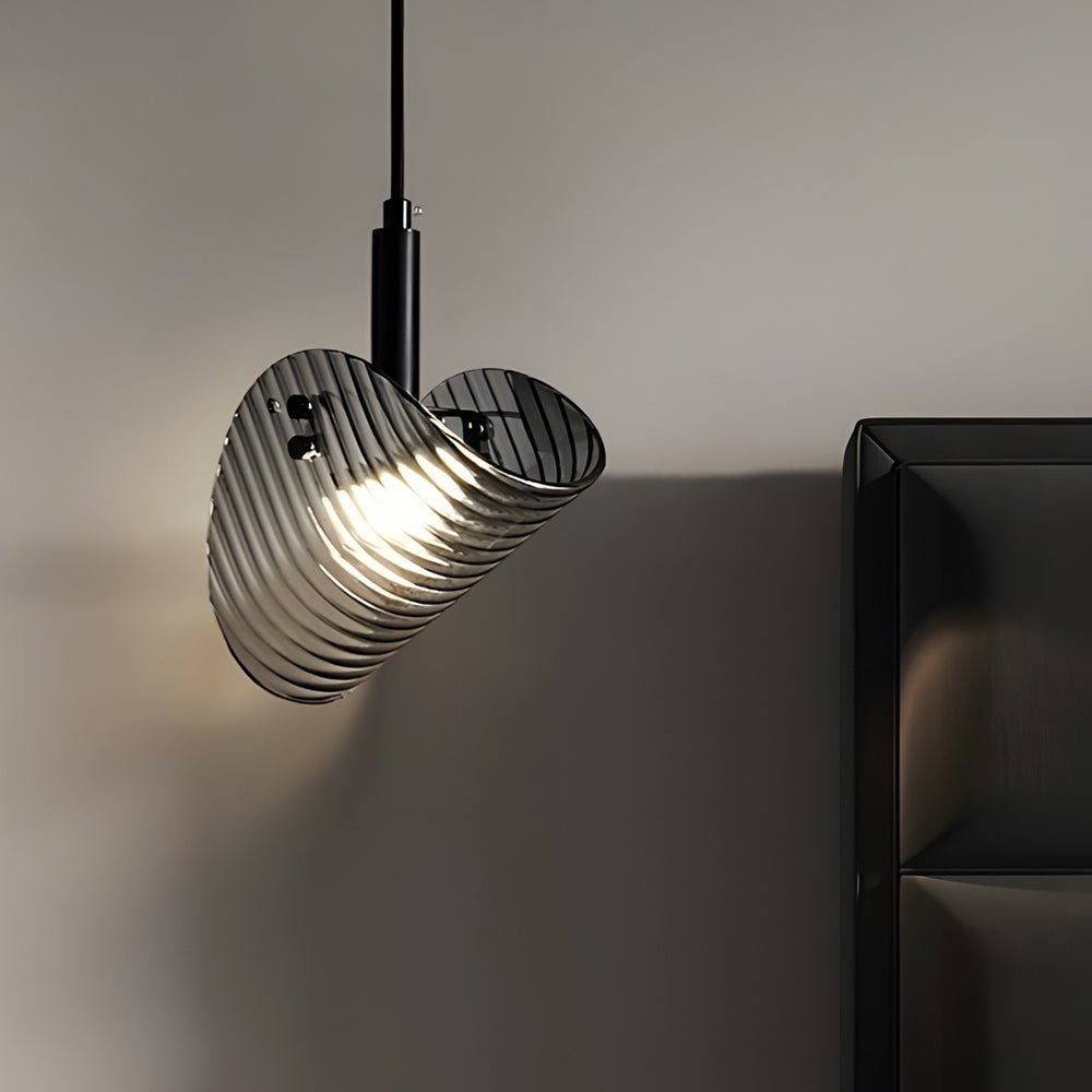 Smoke Gray Striped Glass LED Pendant Light with 3-Step Dimming