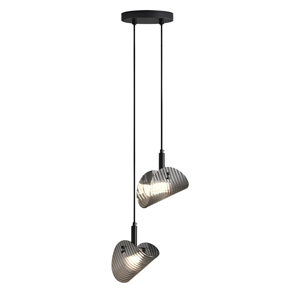 Smoke Gray Striped Glass LED Pendant Light with 3-Step Dimming