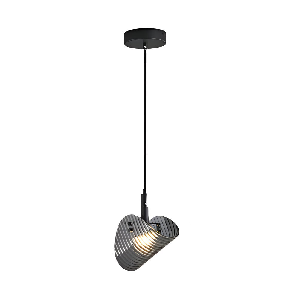 Smoke Gray Striped Glass LED Pendant Light with 3-Step Dimming