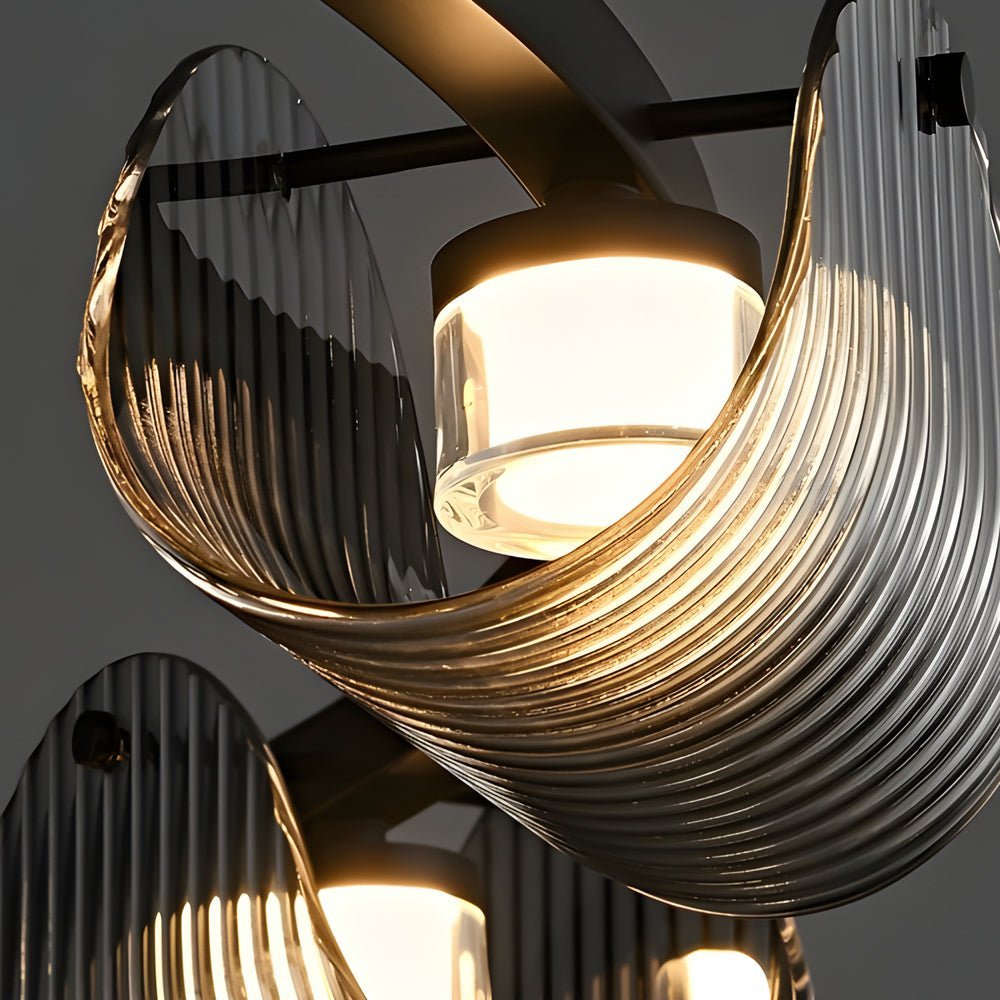 Smoke Gray Striped Glass LED Pendant Light with 3-Step Dimming
