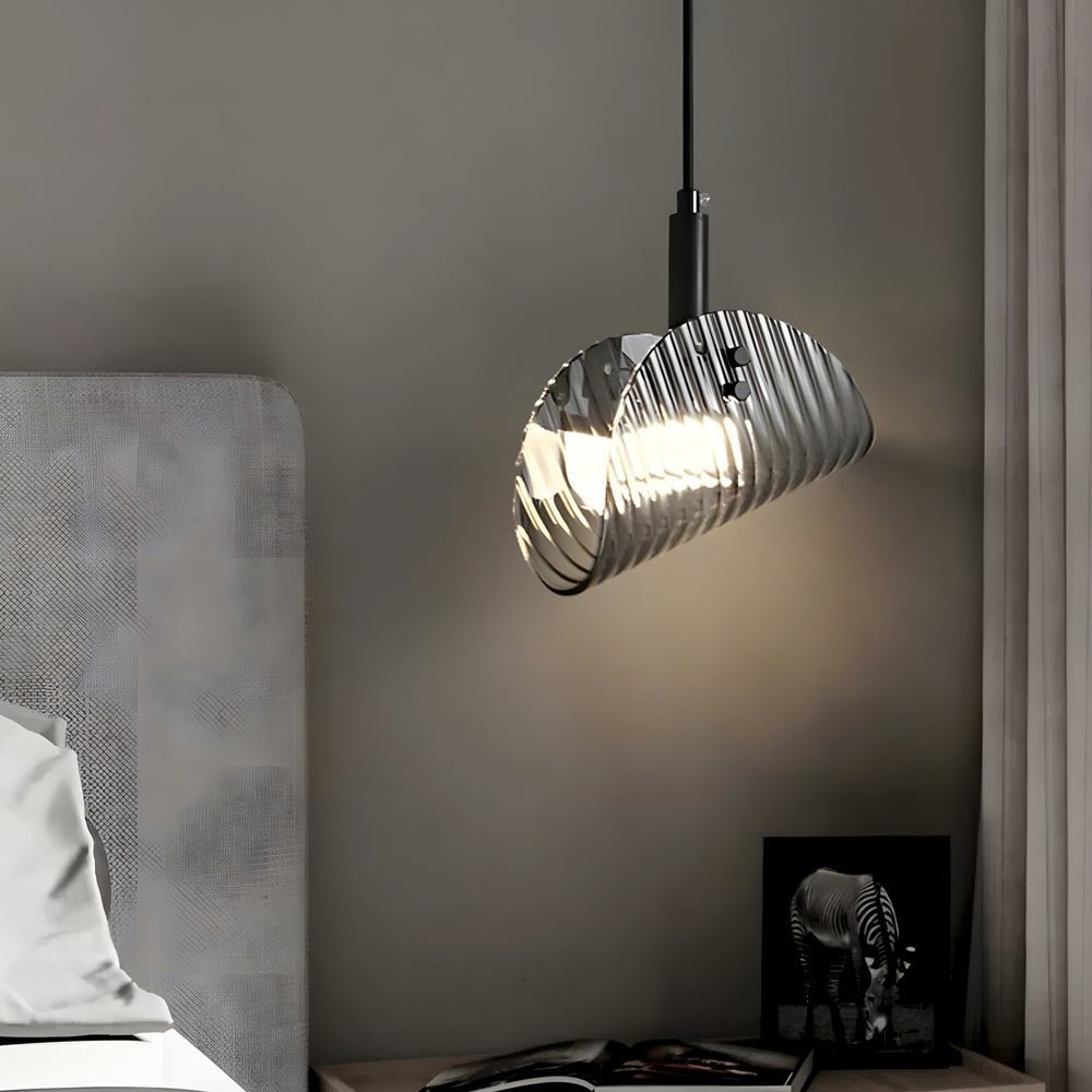 Smoke Gray Striped Glass LED Pendant Light with 3-Step Dimming