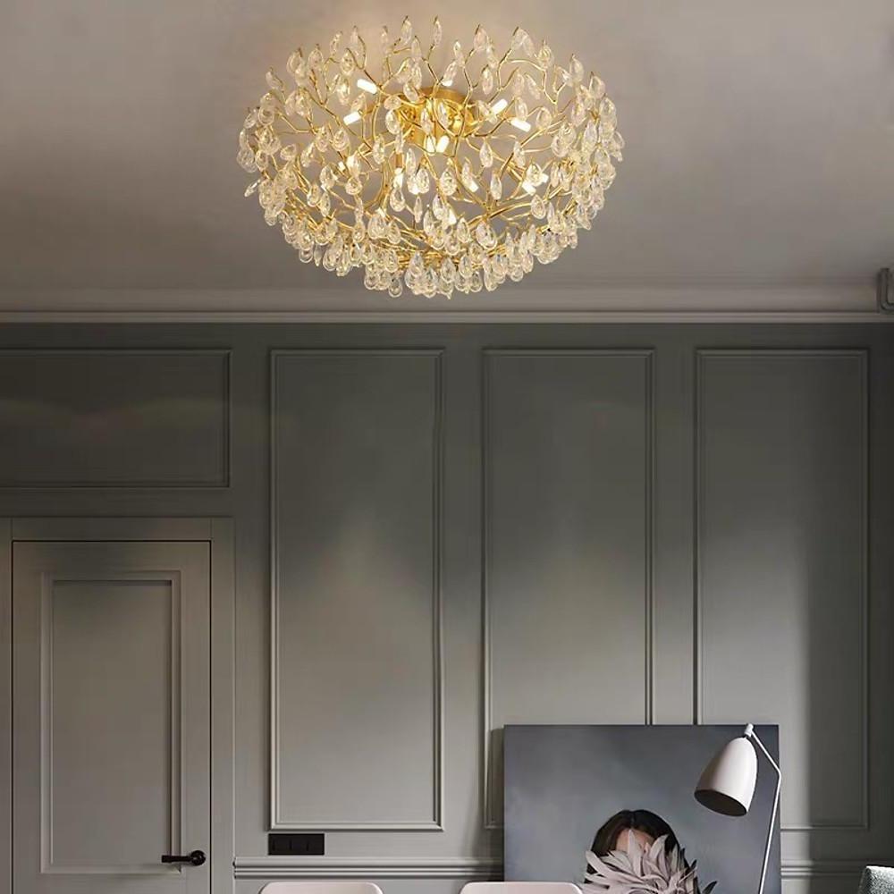 Modern Sputnik Crystal Chandelier LED Flush Mount Ceiling Light
