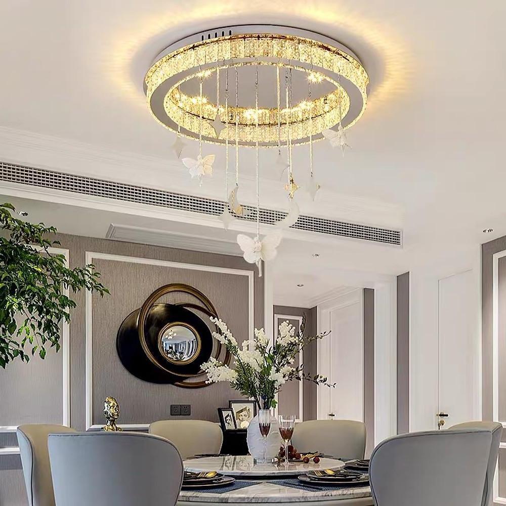 Crystal Flush Mount Chandelier - Modern Electroplated Stainless Steel
