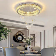 Crystal Flush Mount Chandelier - Modern Electroplated Stainless Steel