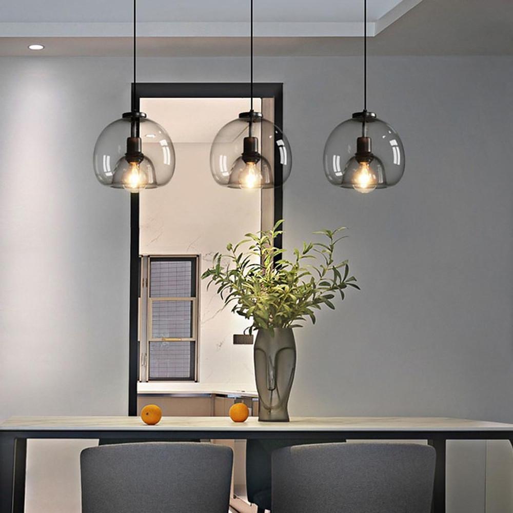 Vintage Smoked Glass Pendant Light with Metal Frame