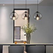 Vintage Smoked Glass Pendant Light with Metal Frame