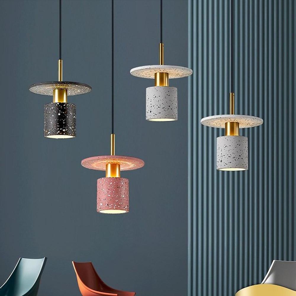Terrazzo Cement Cylinder LED Pendant Light Modern Island Lighting