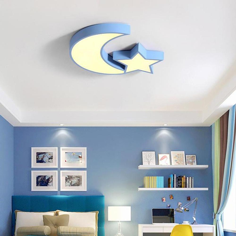 Star Moon Flush Mount LED Ceiling Light Dimmable Kids Bedroom
