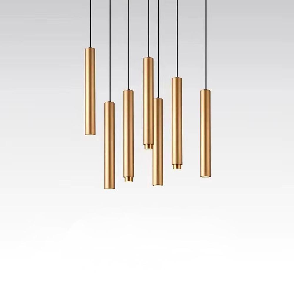 Gold Metal Cylindrical LED Pendant Light Modern Island Lighting