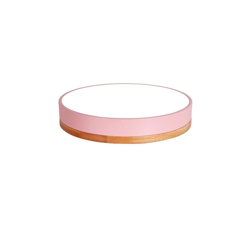 Modern Drum Flush Mount LED Ceiling Light Metal Wood Design