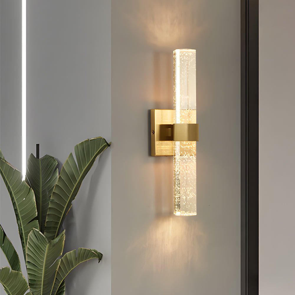 Crystal Bubble Cylinder Wall Sconce Modern LED Up Down Light Gold