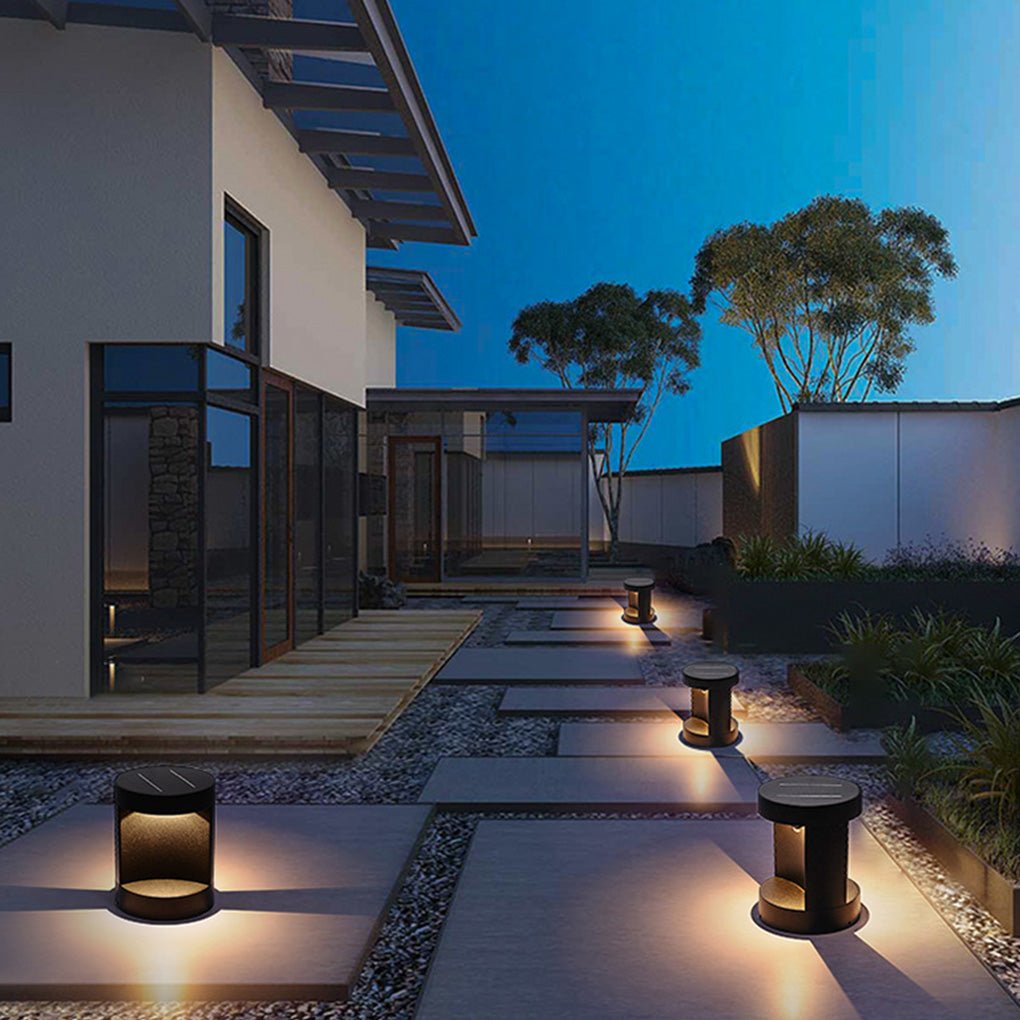 Modern Cylinder Lawn Lamp - LED Solar & Hardwired Outdoor Light