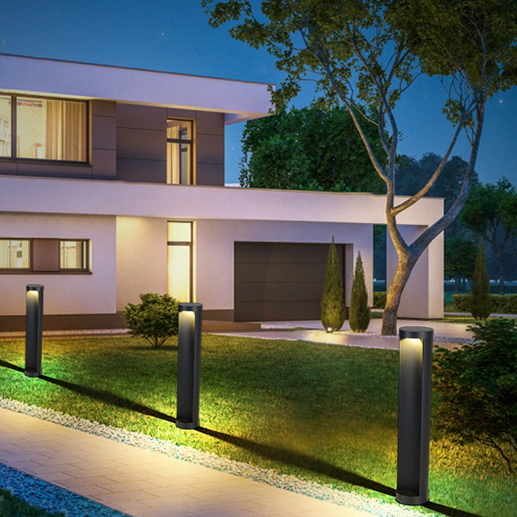 Modern Cylinder Lawn Lamp - LED Solar & Hardwired Outdoor Light