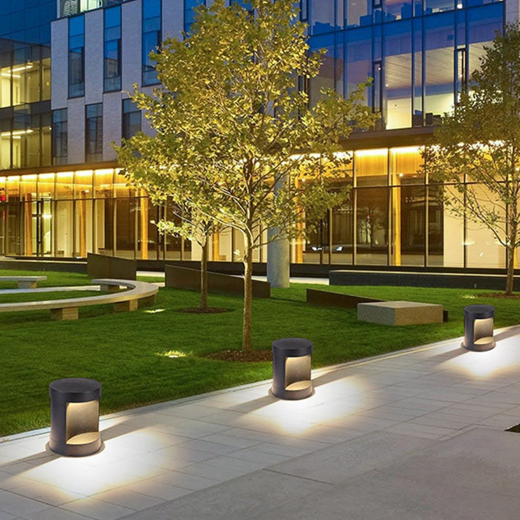 Modern Cylinder Lawn Lamp - LED Solar & Hardwired Outdoor Light
