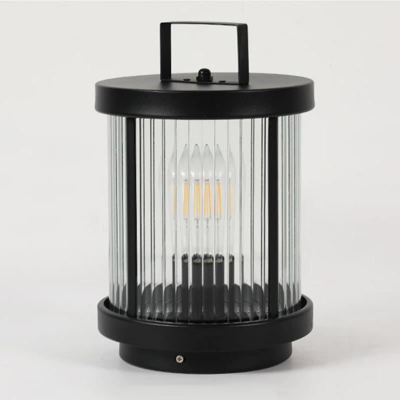Ribbed Glass Solar Outdoor Lantern with Stainless Steel Handle