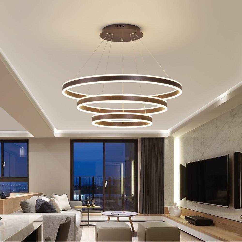 Modern 3-Ring LED Chandelier with Adjustable Height