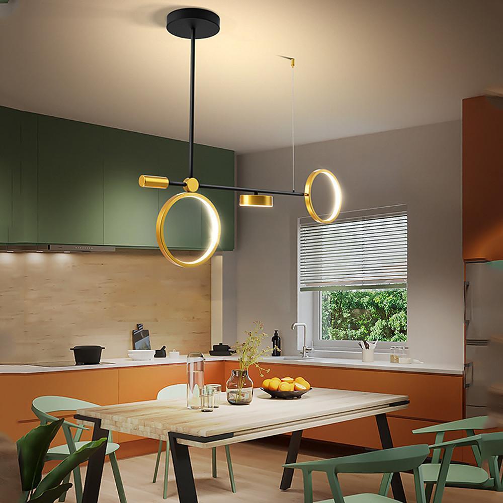 Modern Double Ring LED Pendant Light - Black & Gold Metal Chandelier