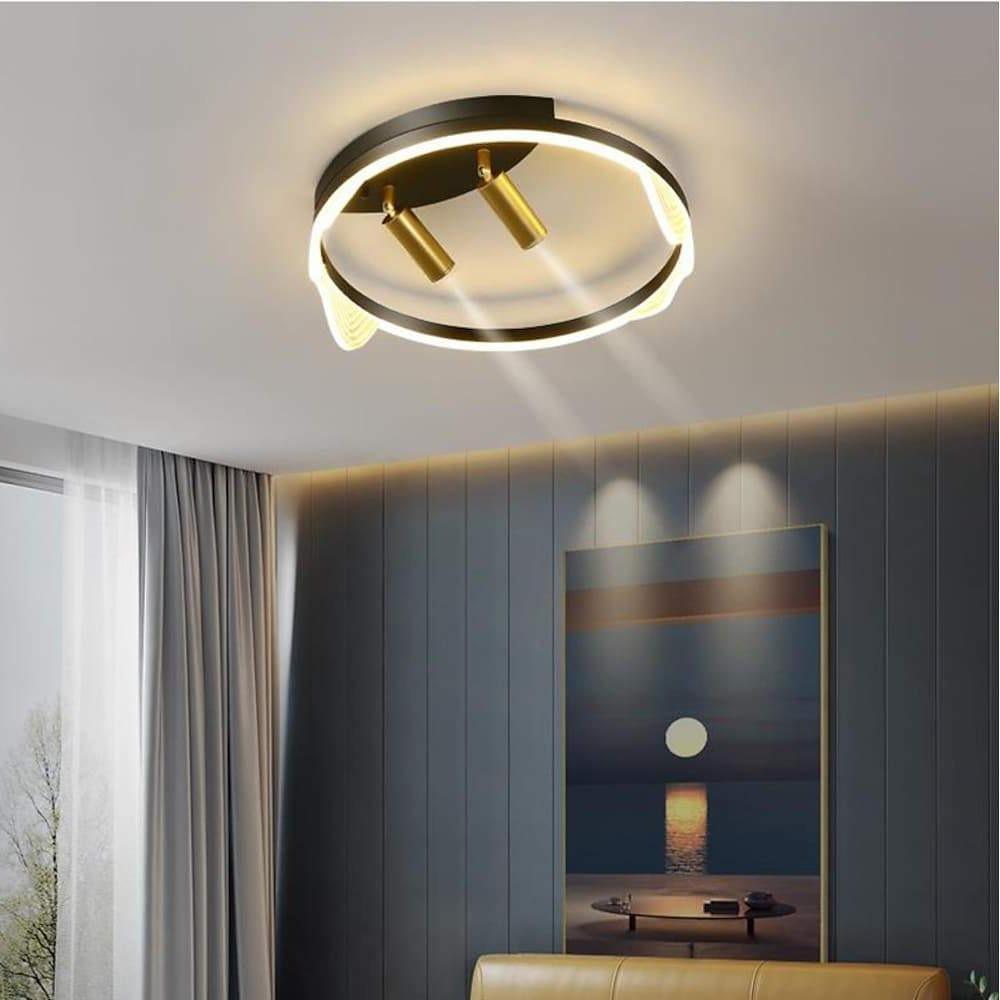 Modern Black Circle LED Flush Mount Ceiling Light with Spotlight