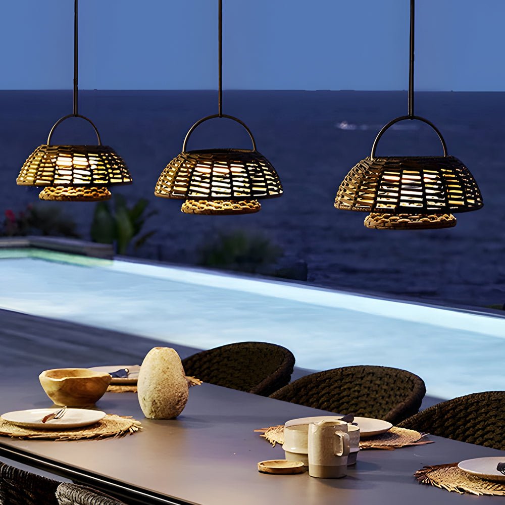 Hand-Woven Rattan Waterproof LED Outdoor Chandelier