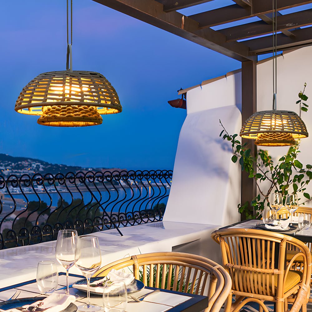 Hand-Woven Rattan Waterproof LED Outdoor Chandelier