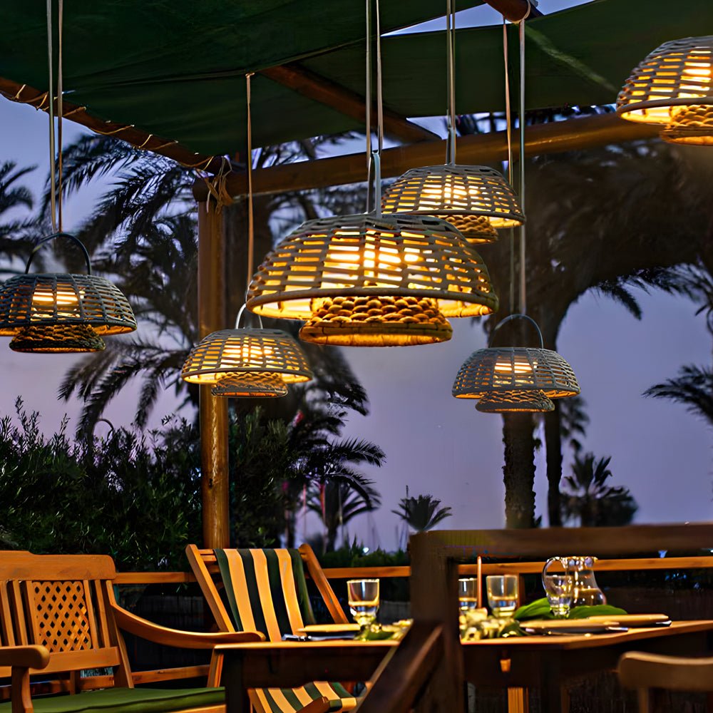 Hand-Woven Rattan Waterproof LED Outdoor Chandelier