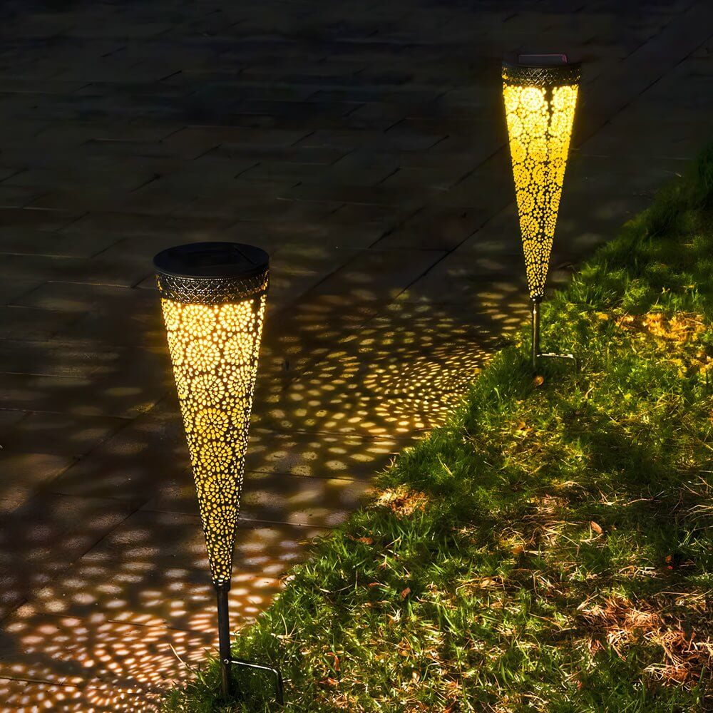 Solar Garden Stake Lights with Floral Cutouts - 2 Pack Modern Metal