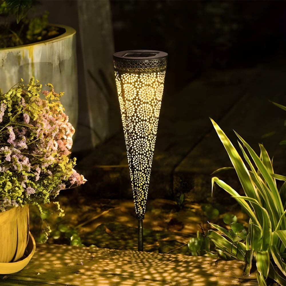 Solar Garden Stake Lights with Floral Cutouts - 2 Pack Modern Metal