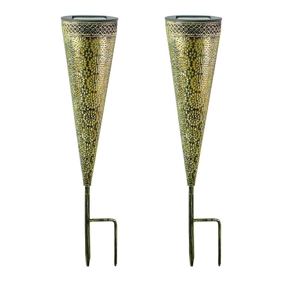 Solar Garden Stake Lights with Floral Cutouts - 2 Pack Modern Metal