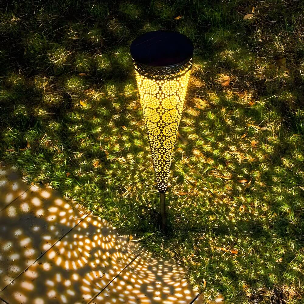 Solar Garden Stake Lights with Floral Cutouts - 2 Pack Modern Metal