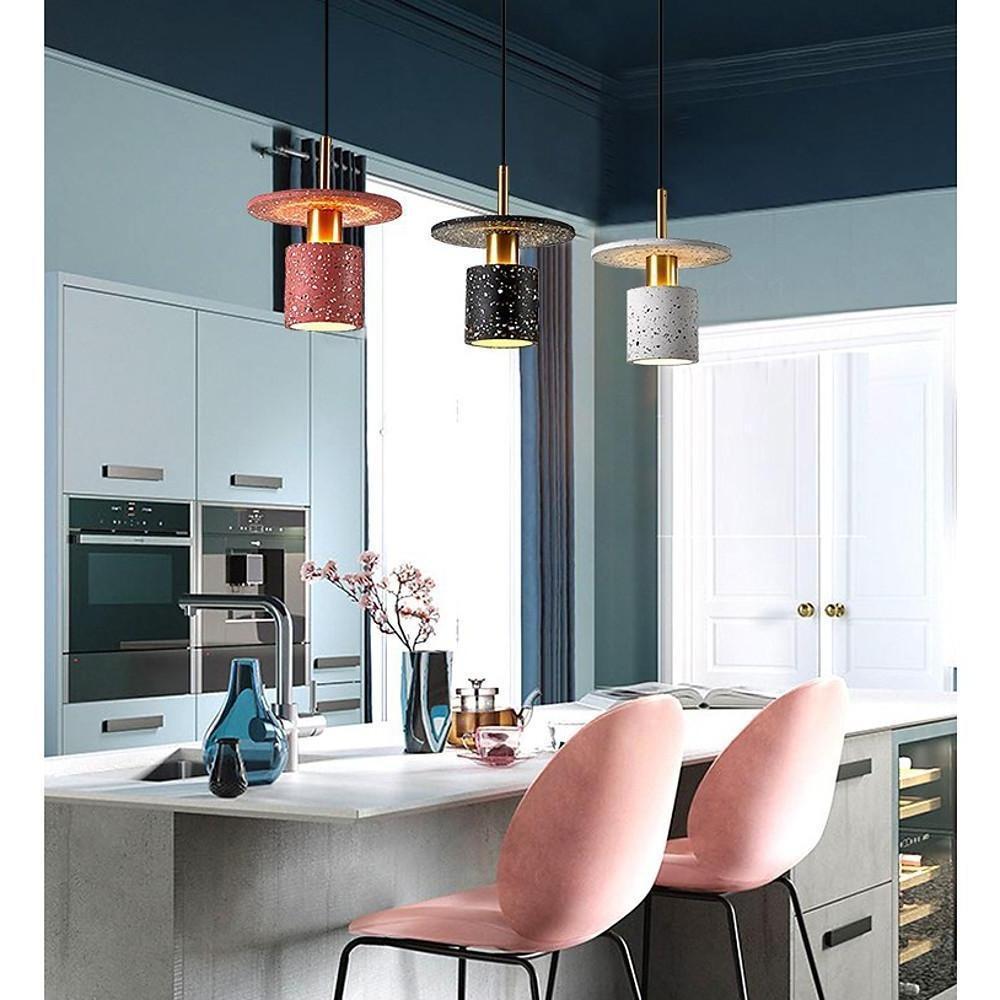 Terrazzo Cement Cylinder LED Pendant Light Modern Island Lighting