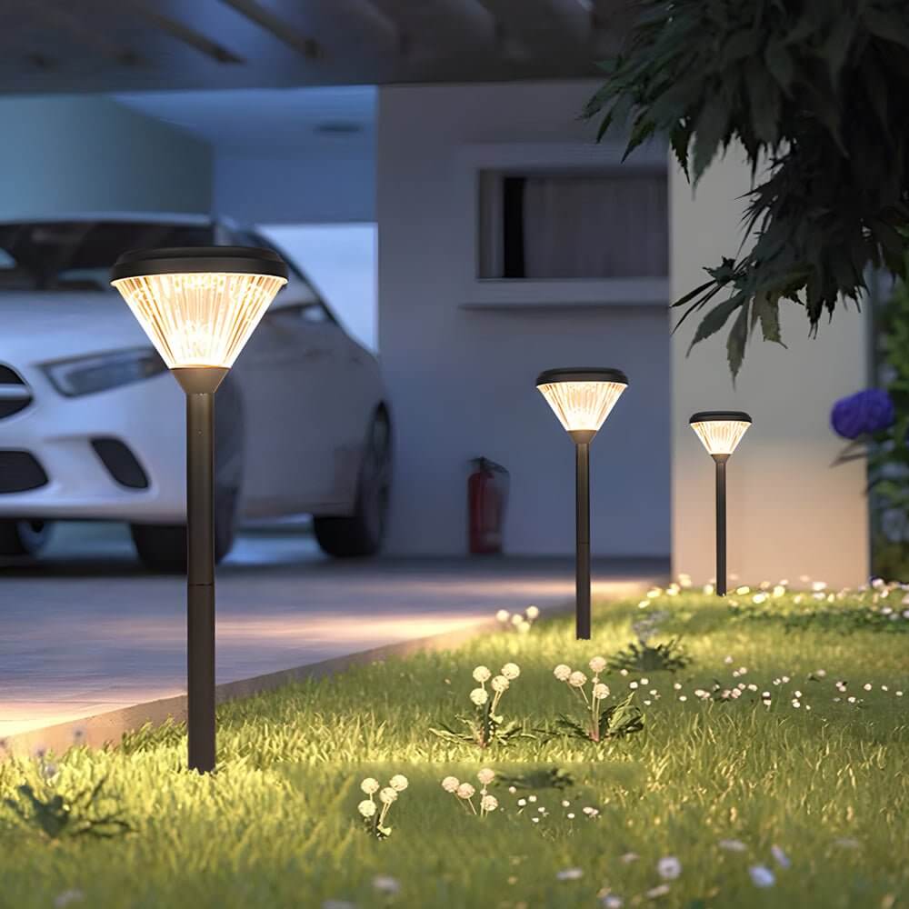 Modern Solar LED Pathway Lights Black Aluminum Diamond Trim 27.6"