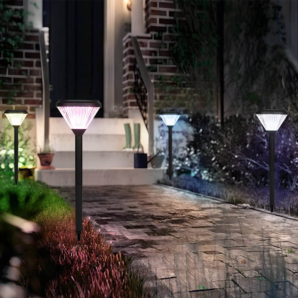 Modern Solar LED Pathway Lights Black Aluminum Diamond Trim 27.6"