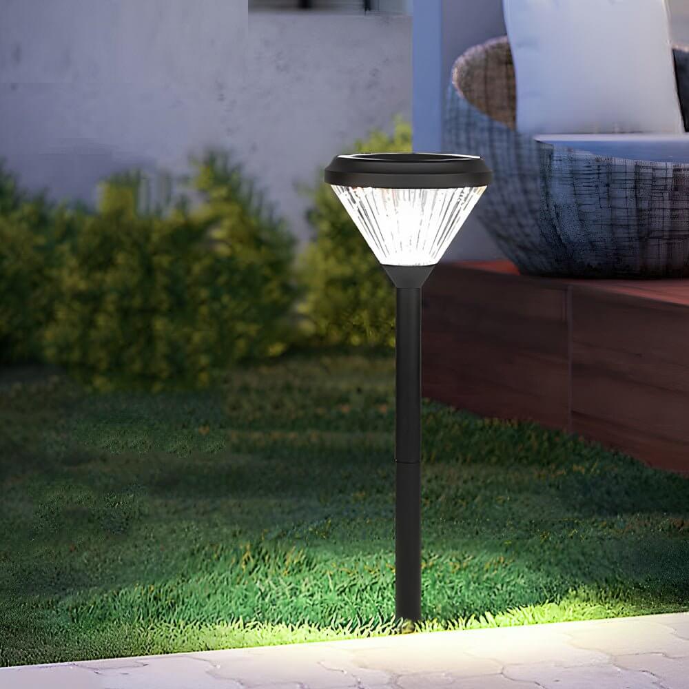 Modern Solar LED Pathway Lights Black Aluminum Diamond Trim 27.6"