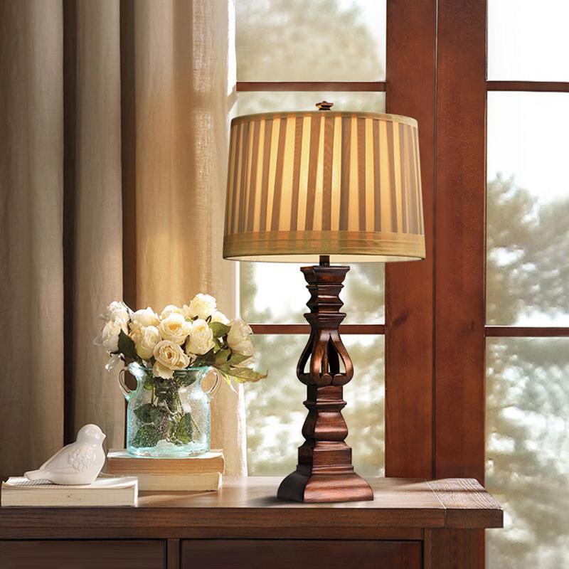 Striped Drum Shade Rustic Tower Table Lamp - Resin Base