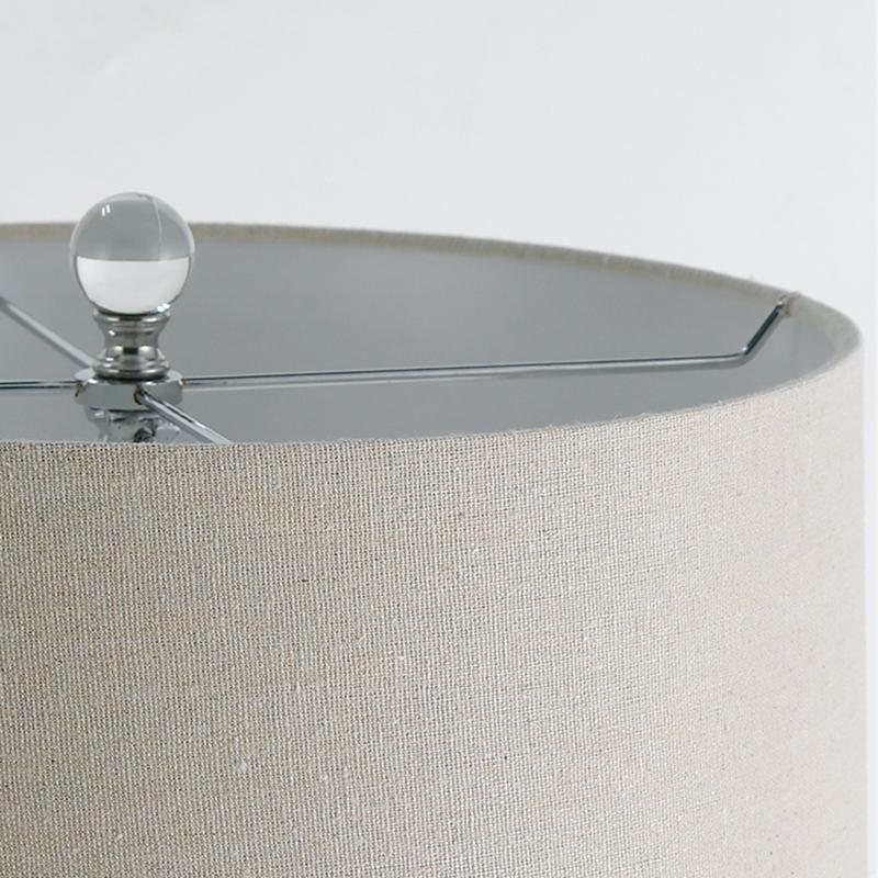 Stacked Sphere Crystal Table Lamp with White Linen Shade