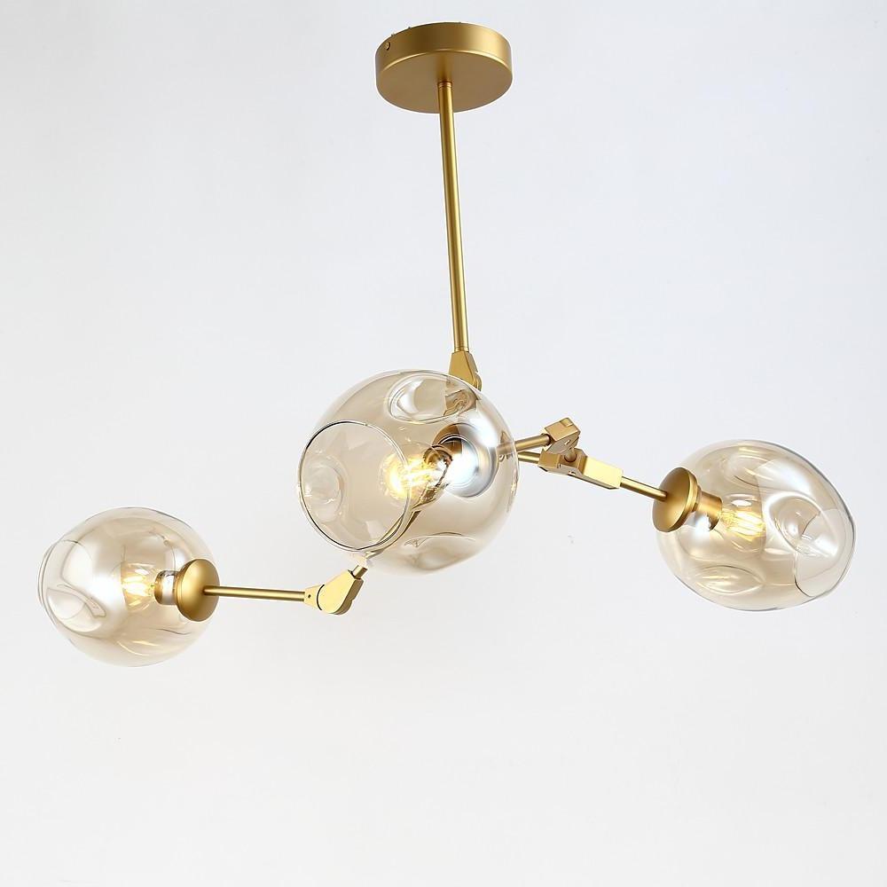 Modern Sputnik Glass Chandelier with 3 LED Lights - Amber & Clear