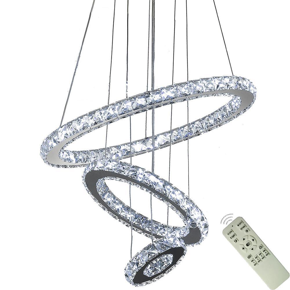 3-Ring Adjustable Crystal Chandelier Modern LED Ceiling Light