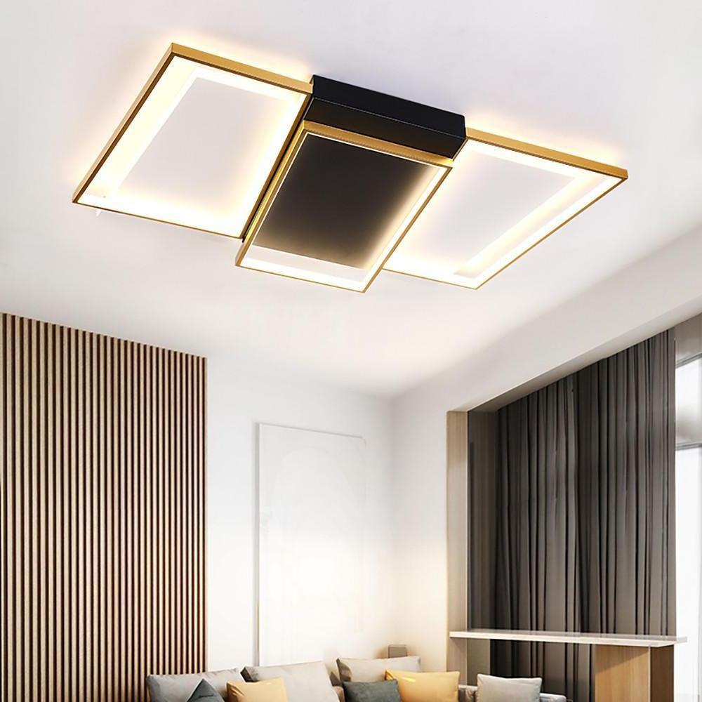 Modern Geometric LED Flush Mount Ceiling Light - Black & Gold